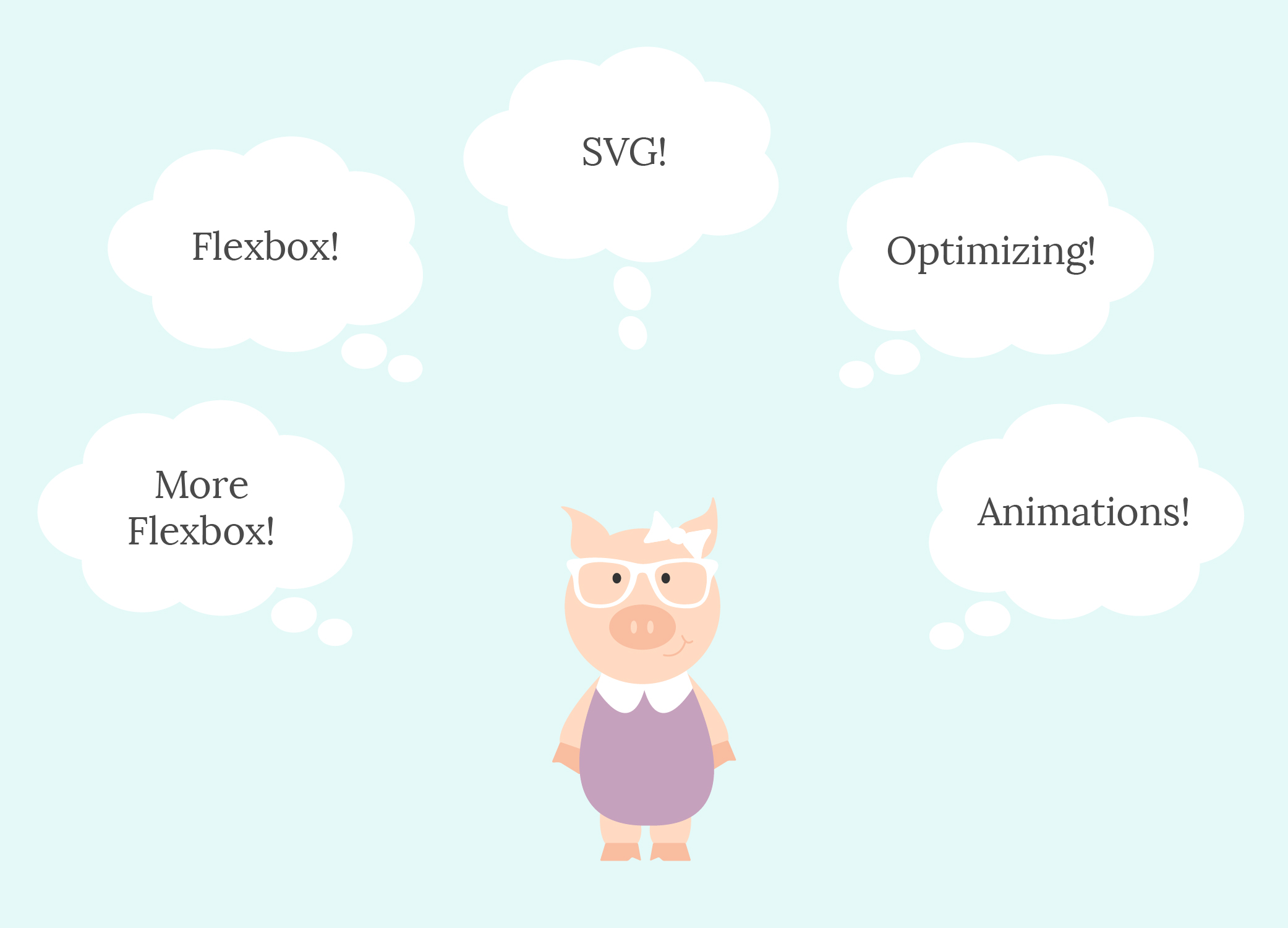 Joni Bologna pig illustration getting super excited about learning web design.