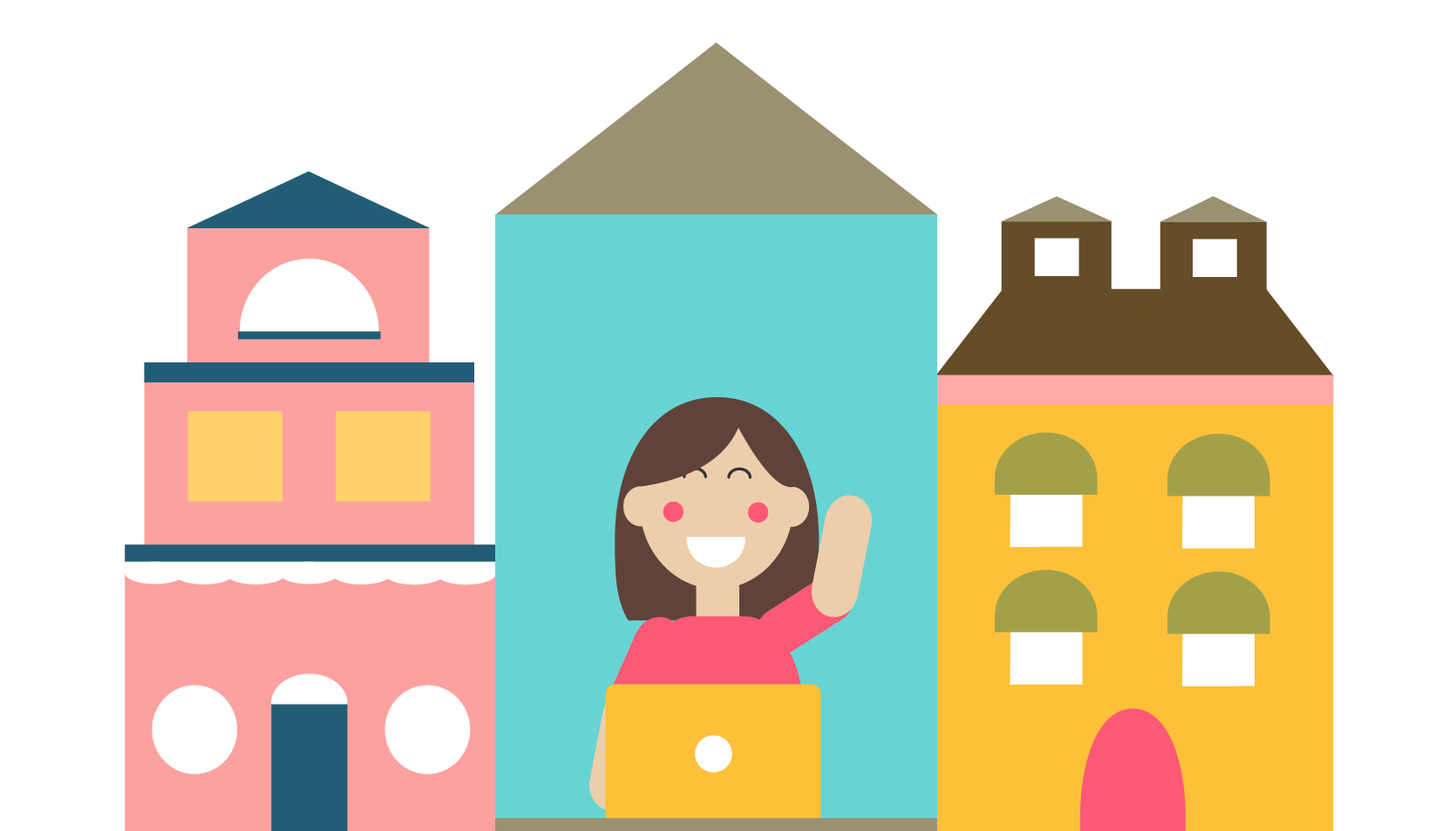 Illustration of Tuts Town designer waving goodbye from her desk