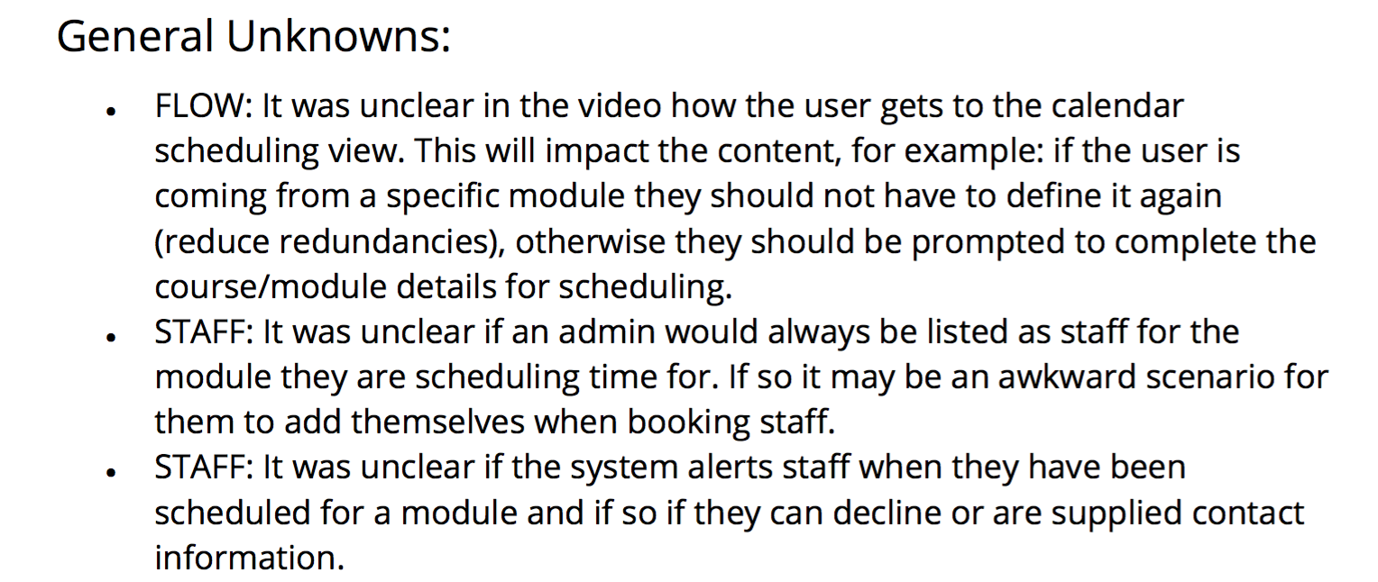 Screenshot of unknowns section of eval