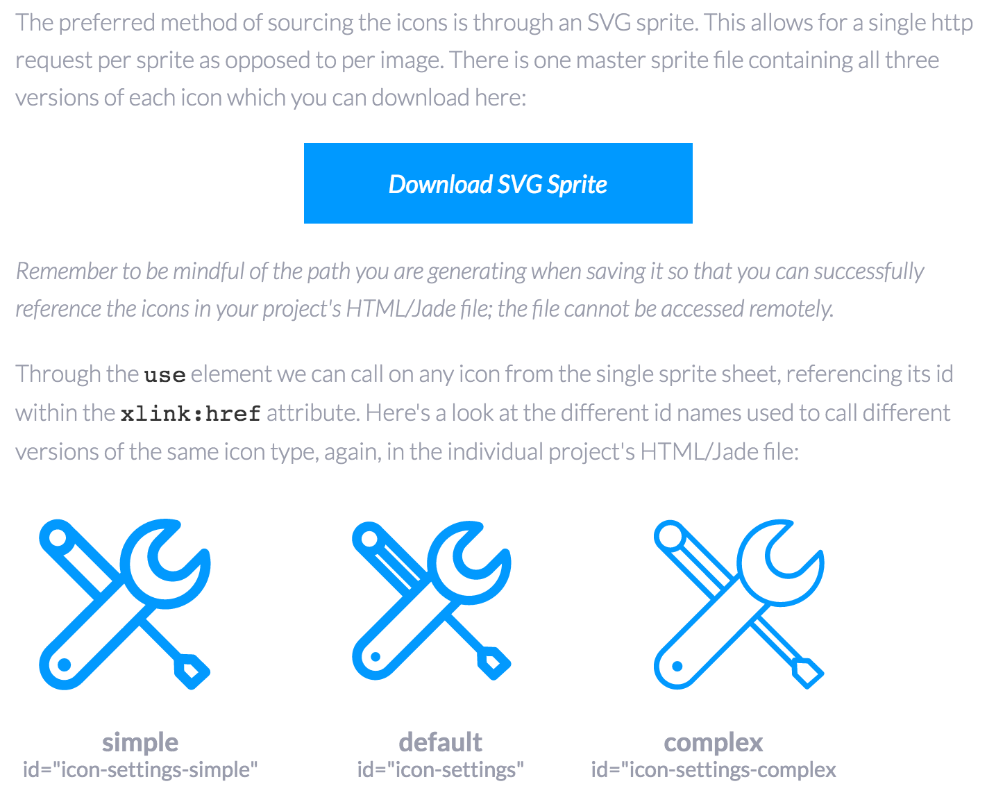 Screenshot of sprite section in style guide