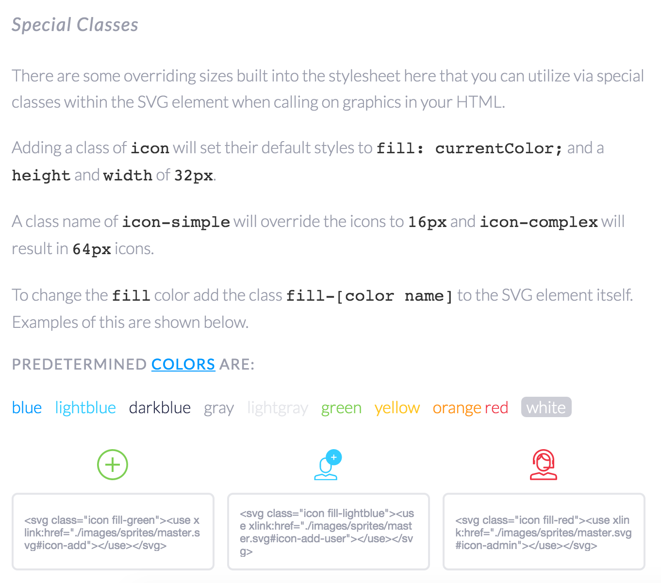 Screenshot of sprite section in style guide