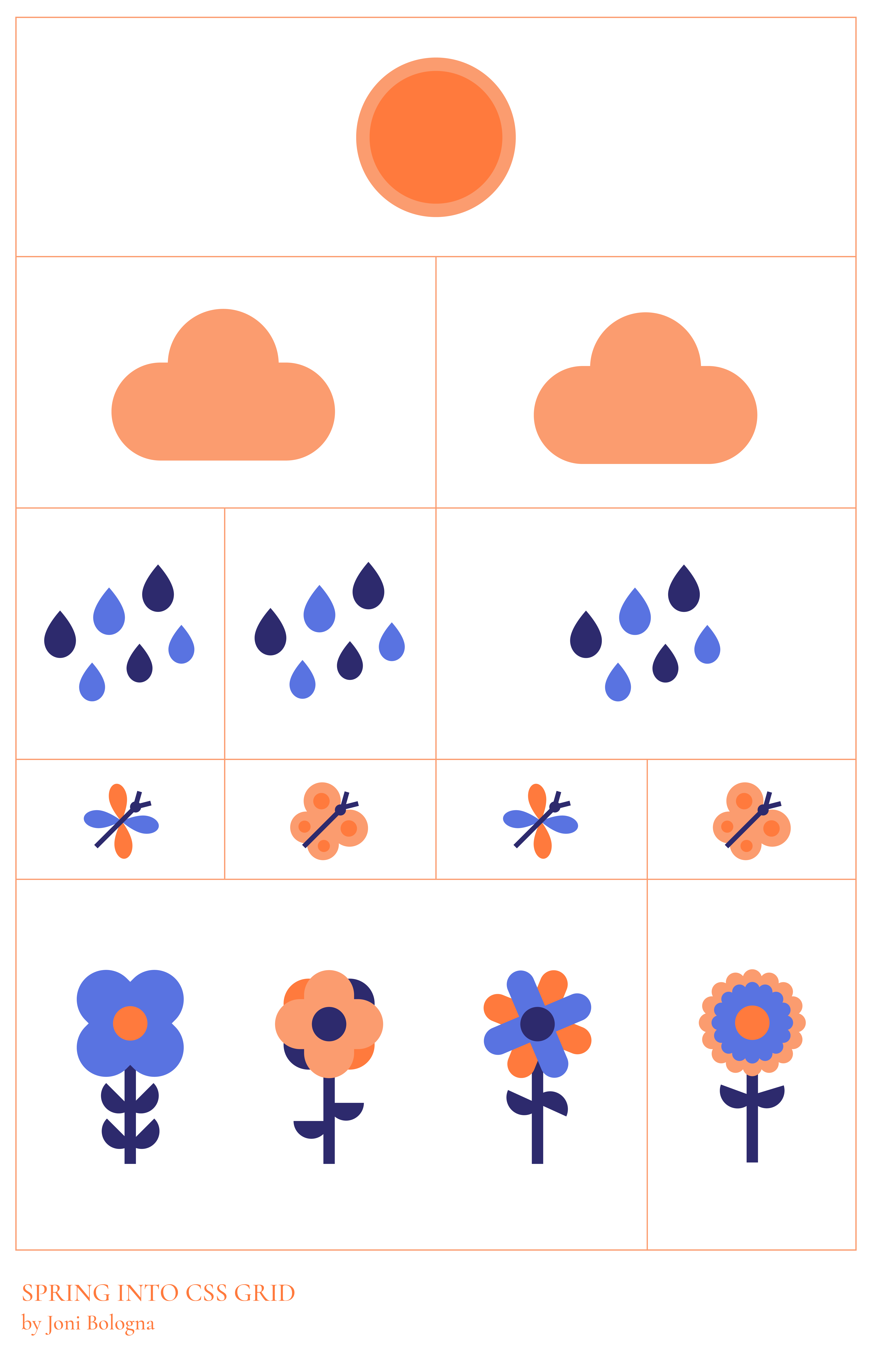 Illustrated outdoor scene in grid layout