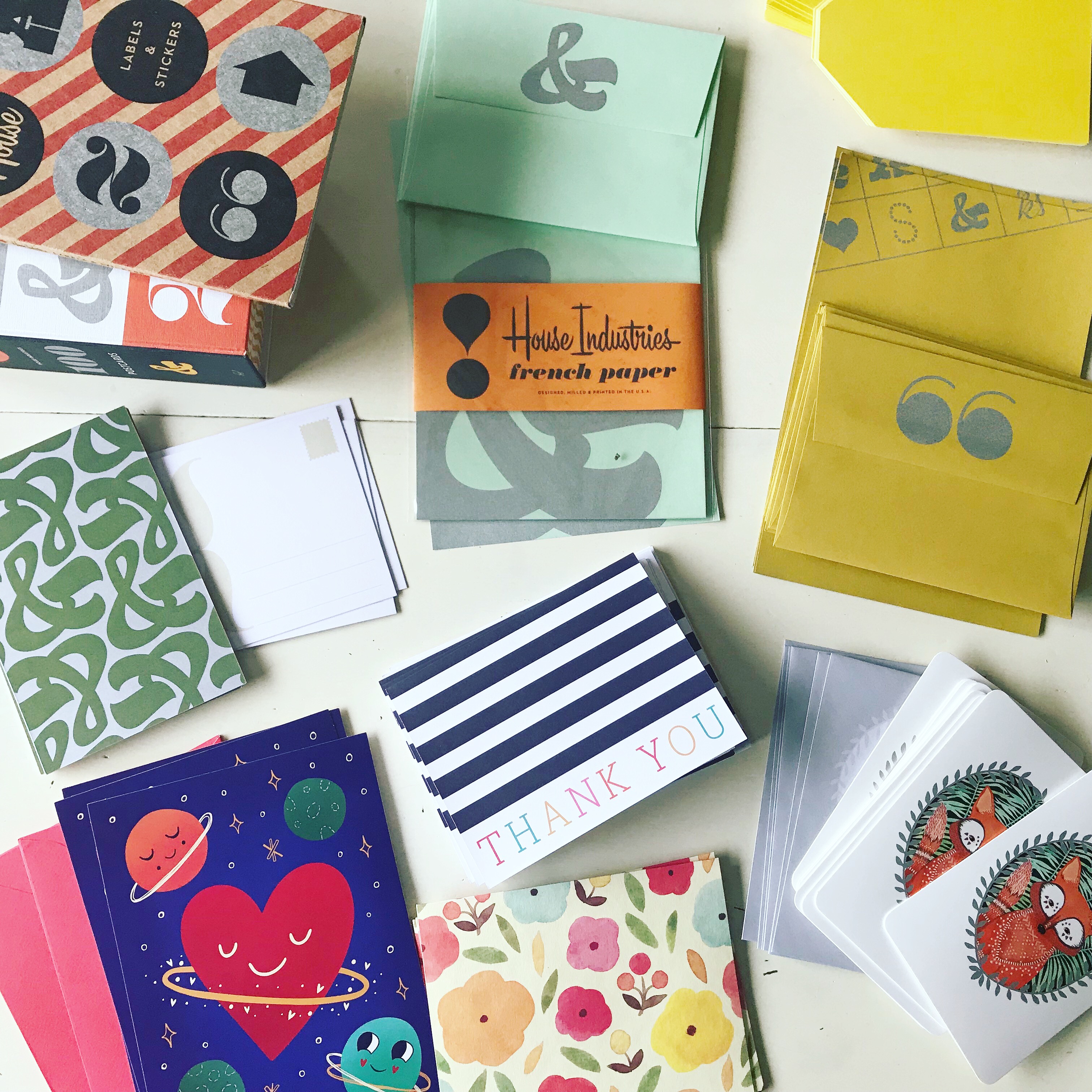 Photo of large card selection on table