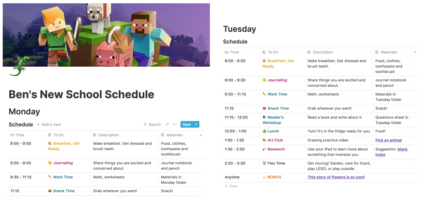 Notion schedule preview